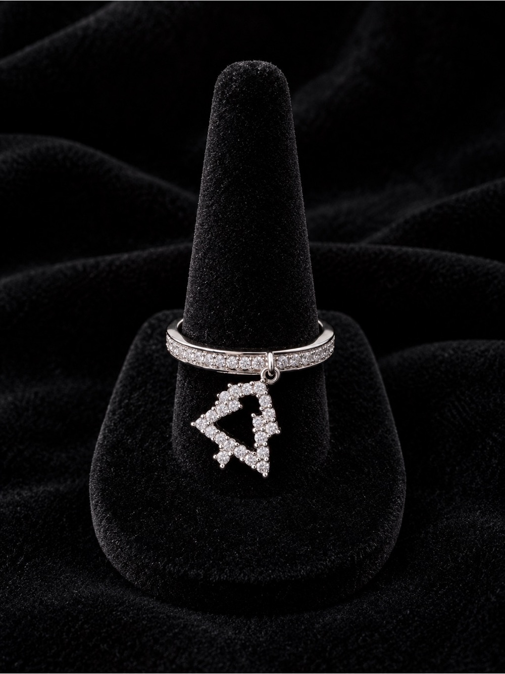 Crystal Pavé Ring with Dangling Tree Charm Size 10